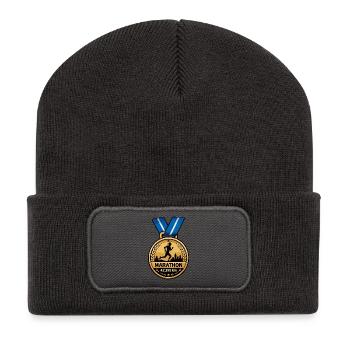 Marathon Medaillon Lauf-Sieg Design - Recycelte Patch Beanie - Dunkelgrau - Vorne