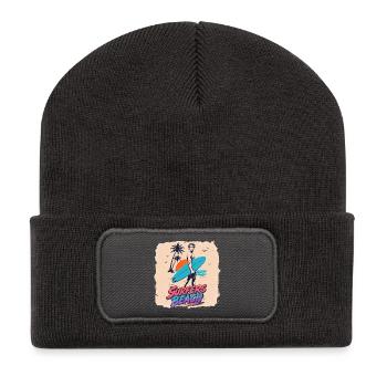Surfers Beach  Retro 80s Surf & Neon Vintage Desin - Recycelte Patch Beanie - Dunkelgrau - Vorne