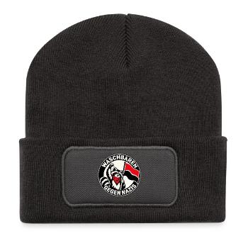 Waschbären gegen Nazis - Antifaschistische Aktion - Recycelte Patch Beanie - Dunkelgrau - Vorne