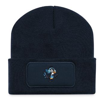 Elster Lustige Zeichentrickfigur Kopfhörer Musik - Recycelte Patch Beanie - French Navy - Vorne