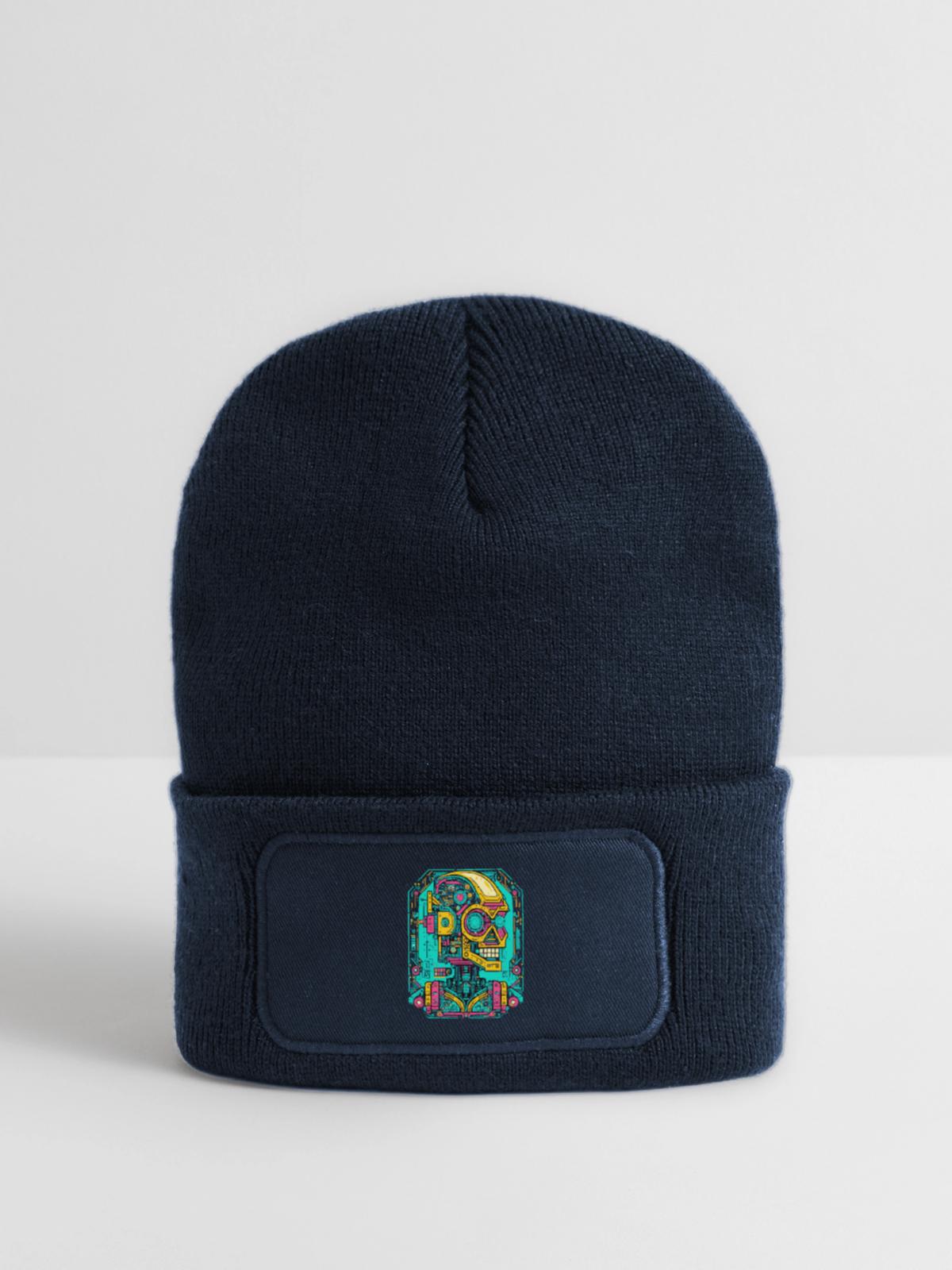 KI Roboter Cyberpunk - Recycelte Patch Beanie - French Navy - Vorne