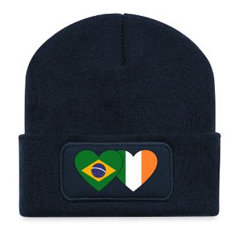 Brésil Irlande Drapeau Coeur - Beanie recyclé à patch - bleu marine - Devant