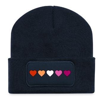 Lesbisch Lesbe Lesben Herzen - Recycelte Patch Beanie - French Navy - Vorne