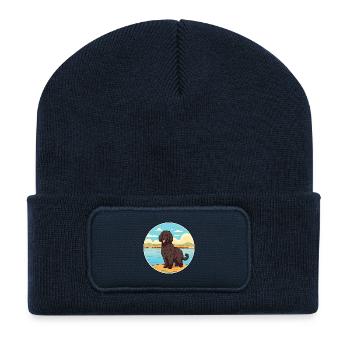 Friesische Wasserhund Rasse Cartoon Kawaii Clipart Hund - Recycelte Patch Beanie - French Navy - Vorne