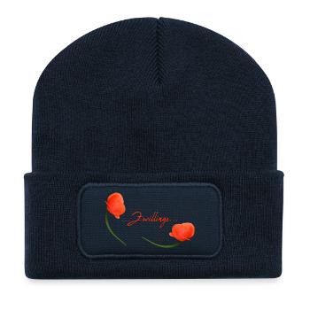 Zwillinge Mohn Klatschmohn Sternzeichen Zwillinge - Recycelte Patch Beanie - French Navy - Vorne