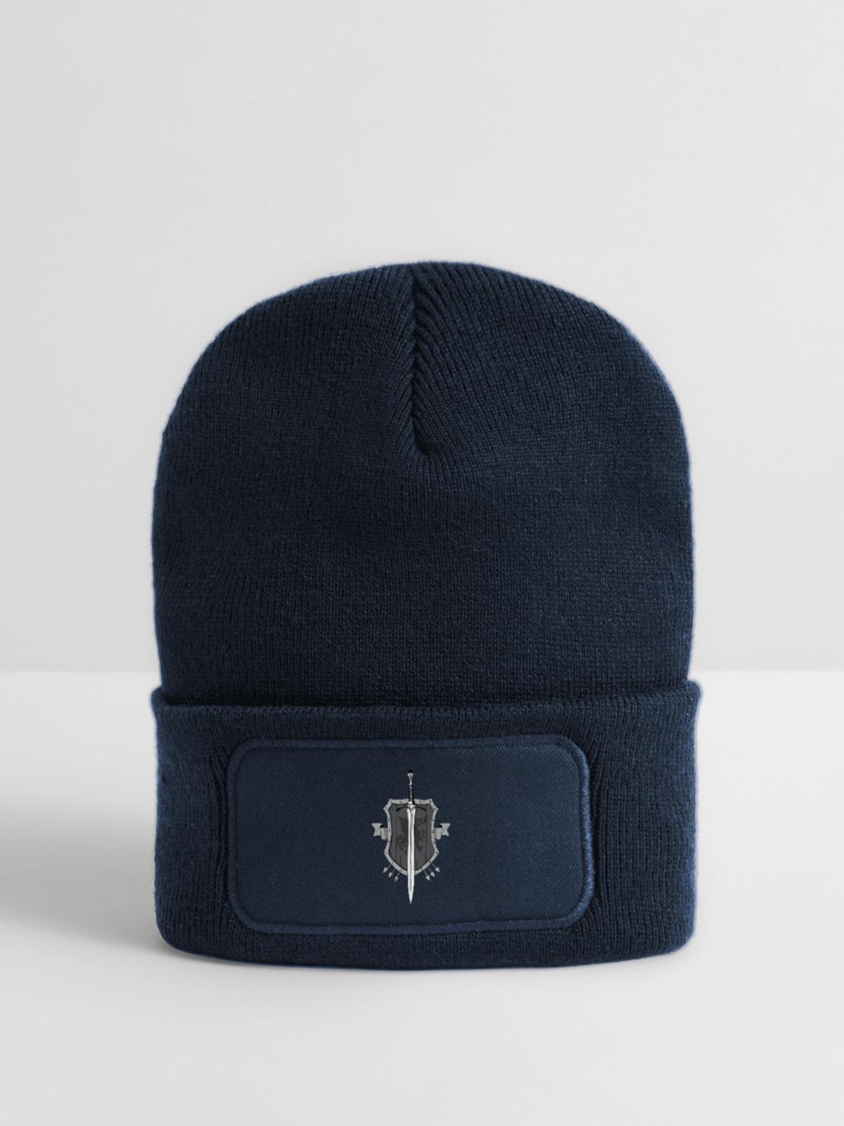 Schwert Schild Emblem - Recycelte Patch Beanie - French Navy - Vorne