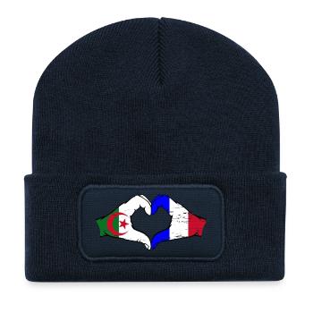 Algerien Frankreich Flagge Hände Herzform used - Recycelte Patch Beanie - French Navy - Vorne