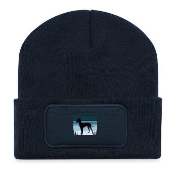 Cirneco Dell Etna Dog Love Silhouette Retro Sonnenuntergang - Recycelte Patch Beanie - French Navy - Vorne