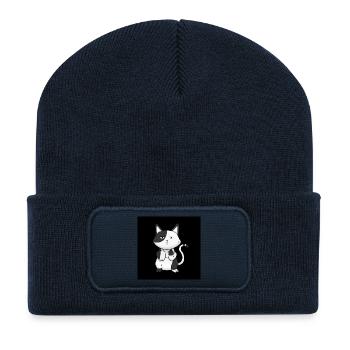 Katze Mittelfinger - Recycelte Patch Beanie - French Navy - Vorne