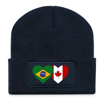 Brésil Canada Drapeau Coeur - Beanie recyclé à patch - bleu marine - Devant