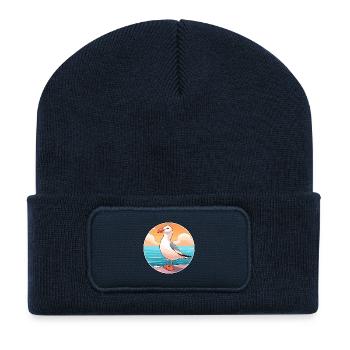Möwe Aquarell Karikatur Kawaii Clipart Tier - Recycelte Patch Beanie - French Navy - Vorne