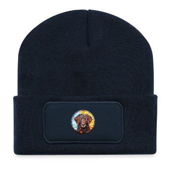 Lockig beschichtete Retriever-Hunderasse Buntglas Col - Recycelte Patch Beanie - French Navy - Vorne