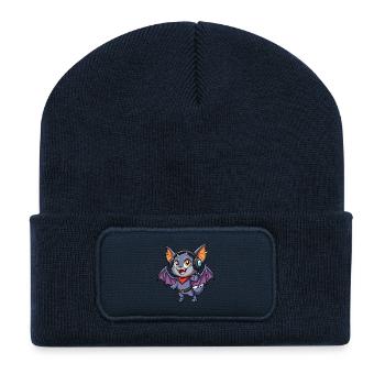 Fledermaus Lustige Zeichentrickfigur Kopfhörer Musik - Recycelte Patch Beanie - French Navy - Vorne