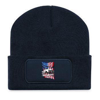 Amerikanischer Oldtimer Flagge Print - Recycelte Patch Beanie - French Navy - Vorne