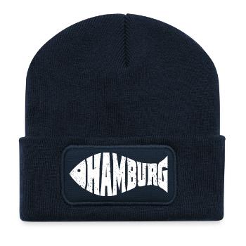 Hamburg City North German lettering Fischform - Recycled Patch Beanie - french navy - Front