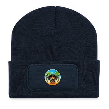 Lunettes de soleil de dessin animé de race de chien teckel à poil dur - Beanie recyclé à patch - bleu marine - Devant