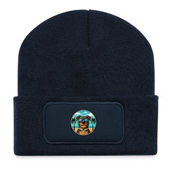 Rottweiler Chien Race Dessin Animé Lunettes De Soleil Plage - Beanie recyclé à patch - bleu marine - Devant