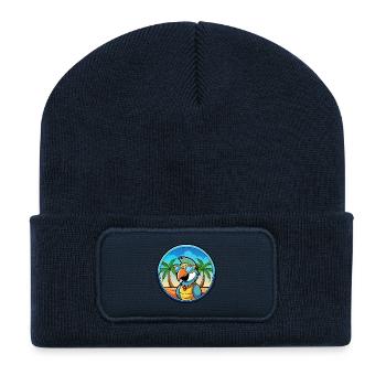 Papagei Lustige Cartoon Sommer Strand Sonnenbrille Cool - Recycelte Patch Beanie - French Navy - Vorne