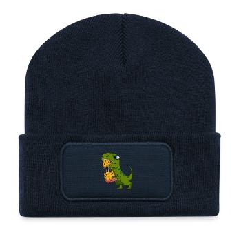 Dino Dinosaur Pizza Fast Food Eating Gift - Recycled Patch Beanie - french navy - Front