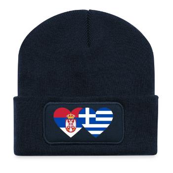 Serbie Grèce Drapeau Coeur - Beanie recyclé à patch - bleu marine - Devant