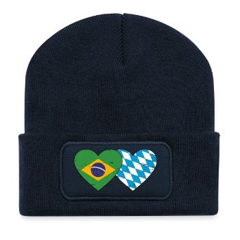 Brésil Bavière Drapeau Coeur utilisé - Beanie recyclé à patch - bleu marine - Devant