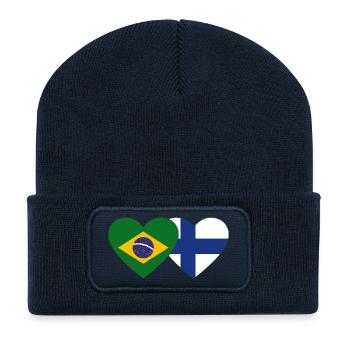 Brazil Finland Flag Heart - Recycled Patch Beanie - french navy - Front