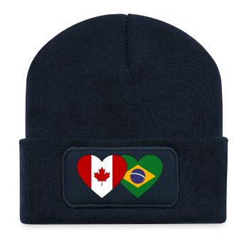 Drapeau du cœur du Canada et du Brésil - Beanie recyclé à patch - bleu marine - Devant