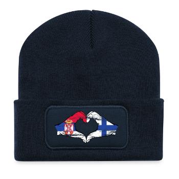 Serbien Finnland Flagge Hände Herzform used - Recycelte Patch Beanie - French Navy - Vorne