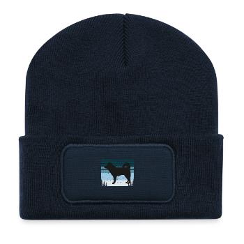 Alaskan Klee Kai Hundeliebhaber Silhouette Retro Sonnenuntergang - Recycelte Patch Beanie - French Navy - Vorne