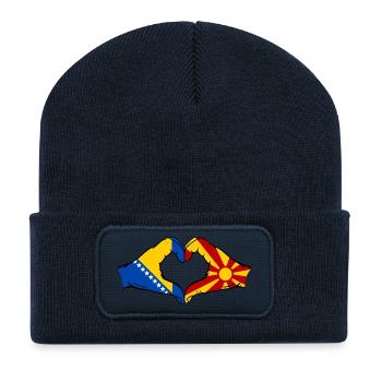 Bosnien Mazedonien Flagge Hände Herzform - Recycelte Patch Beanie - French Navy - Vorne
