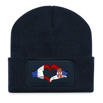 Frankreich Serbien Hände Herzform used - Recycelte Patch Beanie - French Navy - Vorne