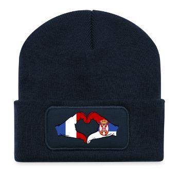 Frankreich Serbien Hände Herzform - Recycelte Patch Beanie - French Navy - Vorne