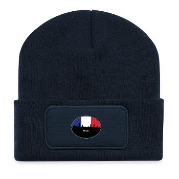 Nizza Frankreich Flagge Skyline Reise Souvenir - Recycelte Patch Beanie - French Navy - Vorne