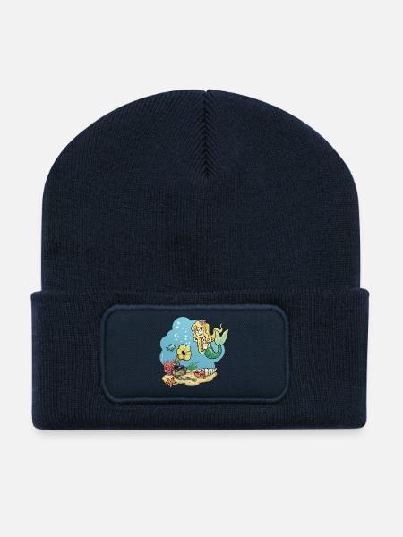 Meerjungfrau mit Grammophone, Unterwasserwelt - Recycelte Patch Beanie - French Navy