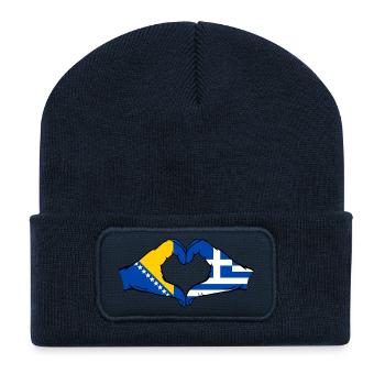 Bosnien Griechenland Flagge Hände Herzform - Recycelte Patch Beanie - French Navy - Vorne