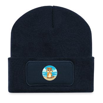 Streifenhörnchen Aquarell Cartoon Kawaii Clipart Tier - Recycelte Patch Beanie - French Navy - Vorne