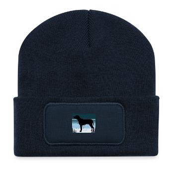 Braque Du Bourbonnais Hund Silhouette Retro Sonnenuntergang - Recycelte Patch Beanie - French Navy - Vorne