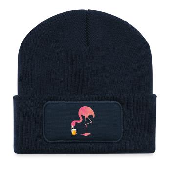 Beer Flamingo Bier Trinken Design - Recycelte Patch Beanie - French Navy - Vorne