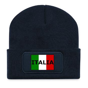 Italienische Flaggen-Typografie - Recycelte Patch Beanie - French Navy - Vorne