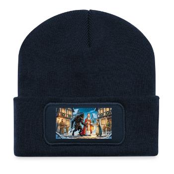 Nikolaus und Krampus beginnen eine Tradition - Recycelte Patch Beanie - French Navy - Vorne