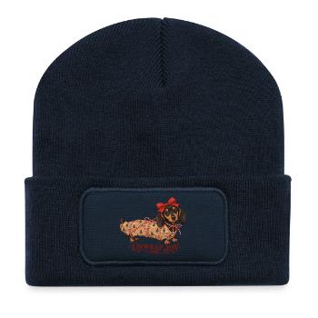 Unwrap Joy Christmas Dachshund - Recycelte Patch Beanie - French Navy - Vorne
