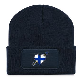 Finnland Flagge Herz mit Pfeil - Recycelte Patch Beanie - French Navy - Vorne