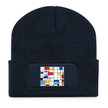 Mondrian Lines Primärfarbenspiel - Recycelte Patch Beanie - French Navy - Vorne