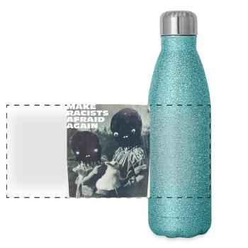 Make racists afraid again Fuck Nazis Racism FCK - Panoramic Glitter Thermal Bottle 500 ml - blue glitter - Front