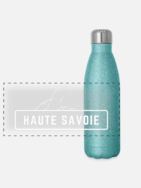 Haute Savoie Montagne Blanc - Gourde isotherme panoramique pailletée 500 ml - paillettes bleues - Devant