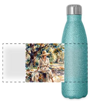 Sommerlicht in Aquarellkleid - Panorama Glitzer Isolierflasche 500 ml - Blau Glitzer - Vorne