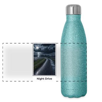Nachtfahrt durch Gewitter - Panorama Glitzer Isolierflasche 500 ml - Blau Glitzer - Vorne
