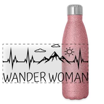 Wander Woman Wandern Berge Herzschlag Wanderwoman - Panorama Glitzer Isolierflasche 500 ml - Pink Glitzer - Vorne