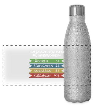 Ich spare für den Führerschein - Panorama Glitzer Isolierflasche 500 ml - Silber Glitzer - Vorne
