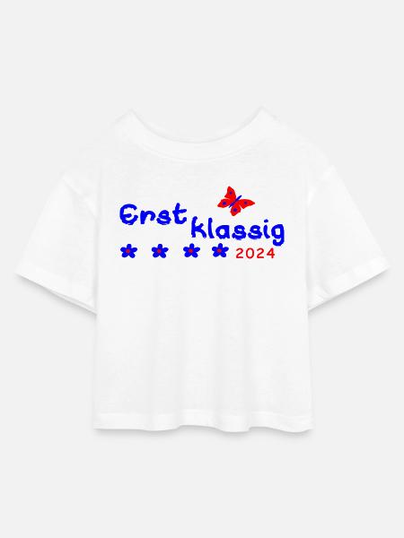 Schulanfang Erstklassig 2024 - Kinder Cropped Jersey T-Shirt - Weiß